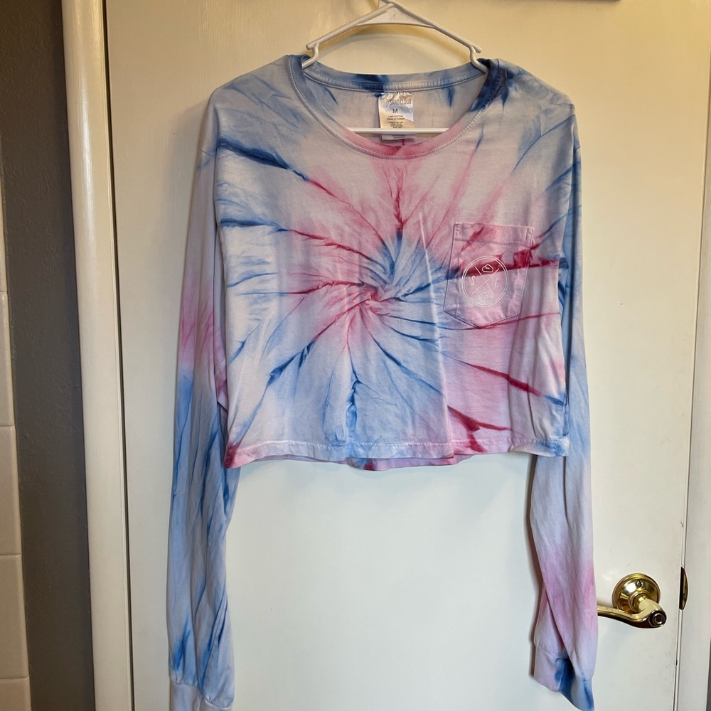 Tie-Dye Long Sleeve Cropped Tee - Blue & Pink